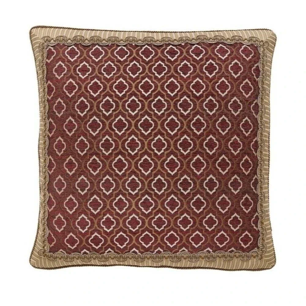 Croscill Euro Pillow Sham Esmeralda Bordeaux Gold Quatrefoil European 26x26